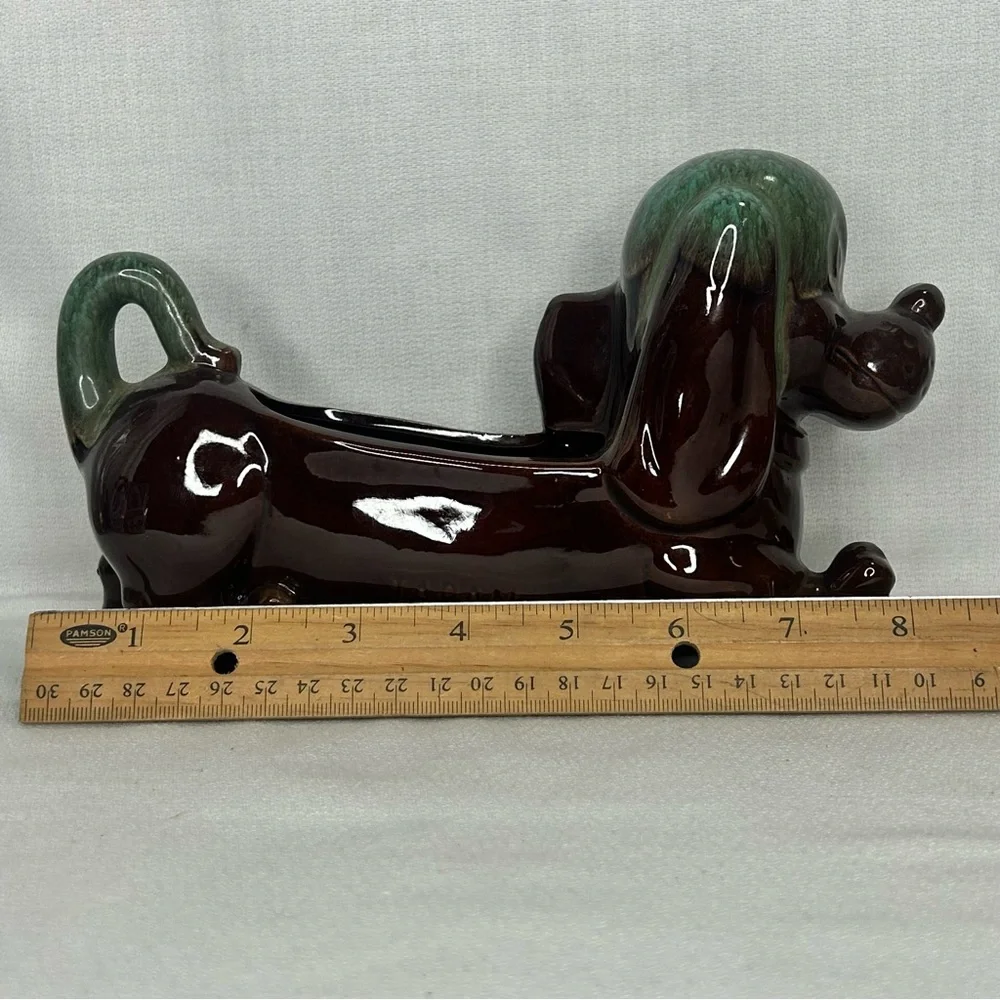 Vintage RedWare Terracotta Dachshund Planter Dresser Caddy Weiner Dog Dish 8”x5”
